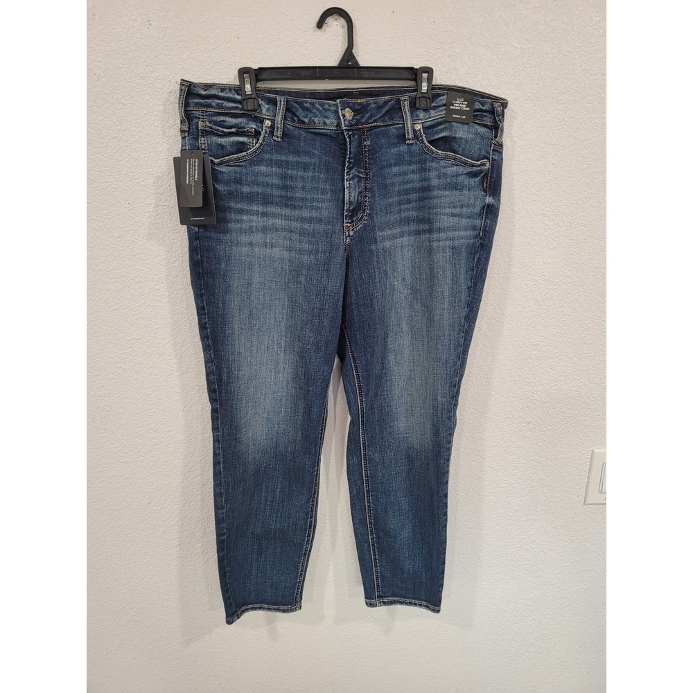 Silver Jeans Co Suki Curvy Fit Mid Rise Skinny Crop Indigo Jeans 20W L26 #25